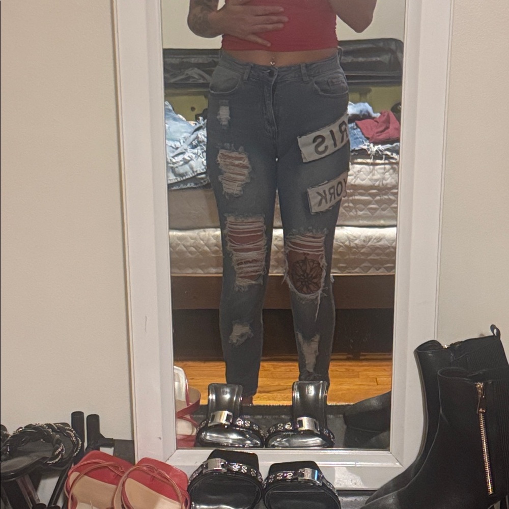 American Bazi Blue Distressed Skinny Jeans